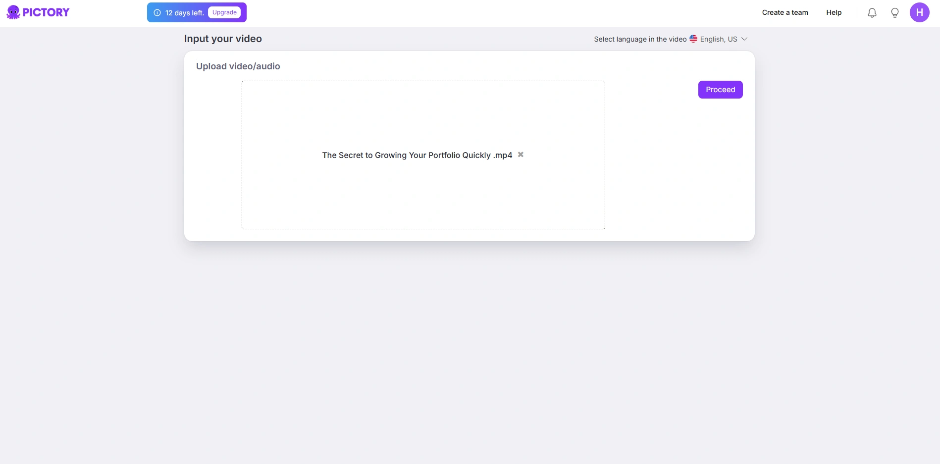 Pictory的视频上传界面。