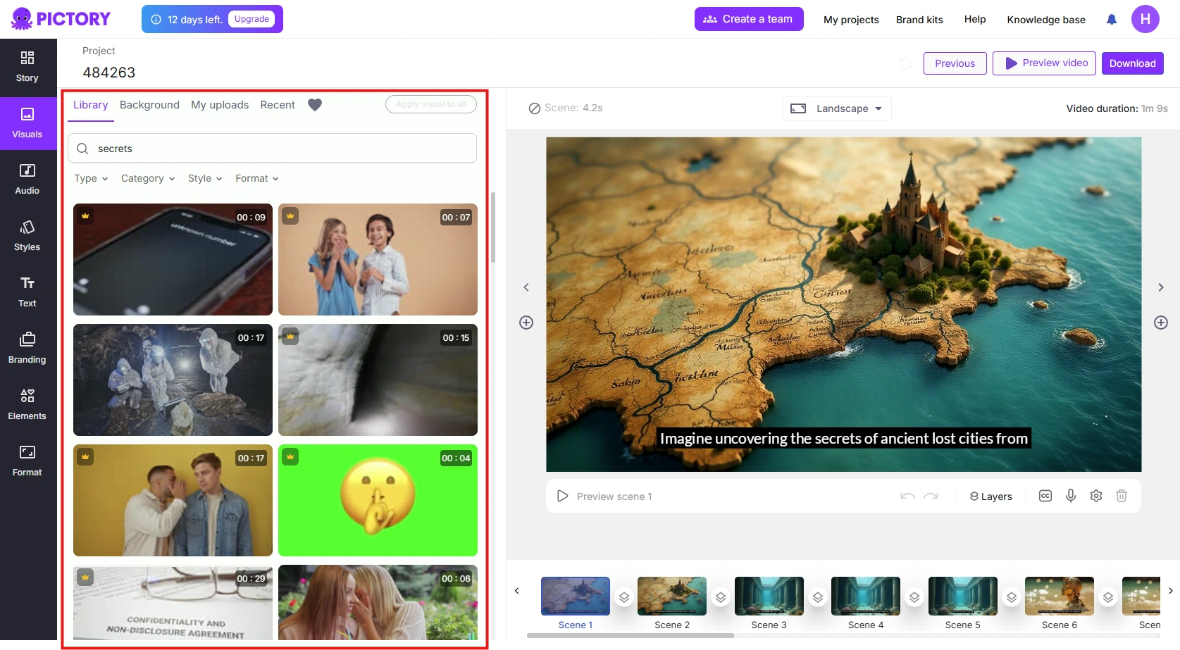 Pictory的视觉选择界面。