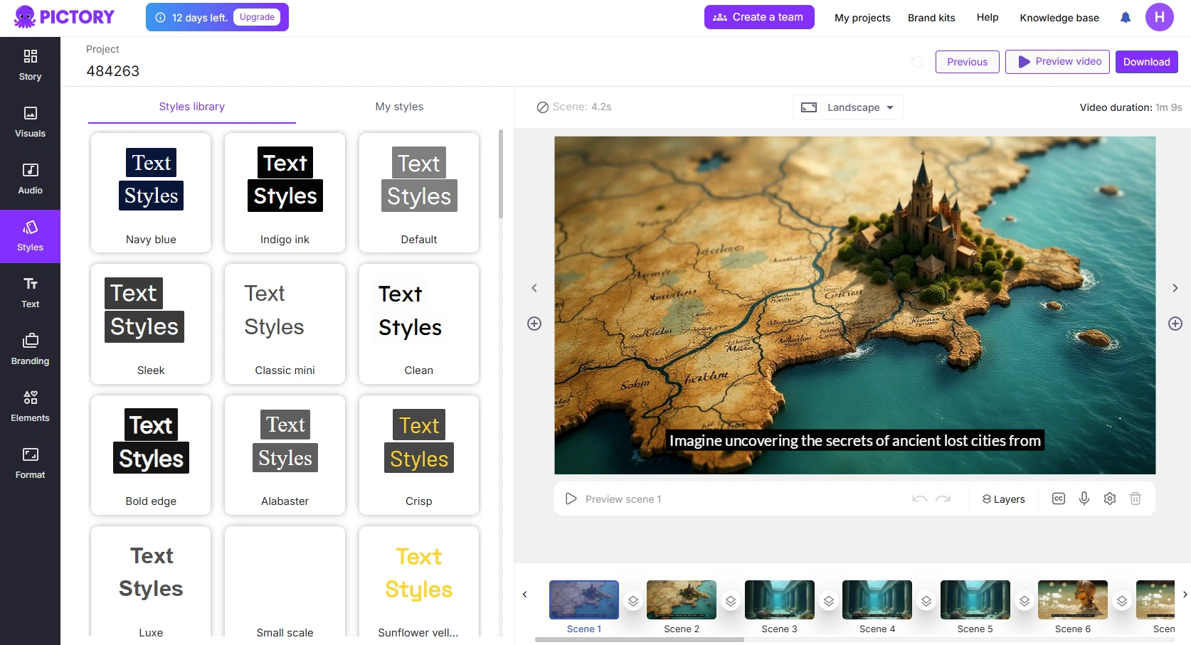 Pictory的样式选择界面。