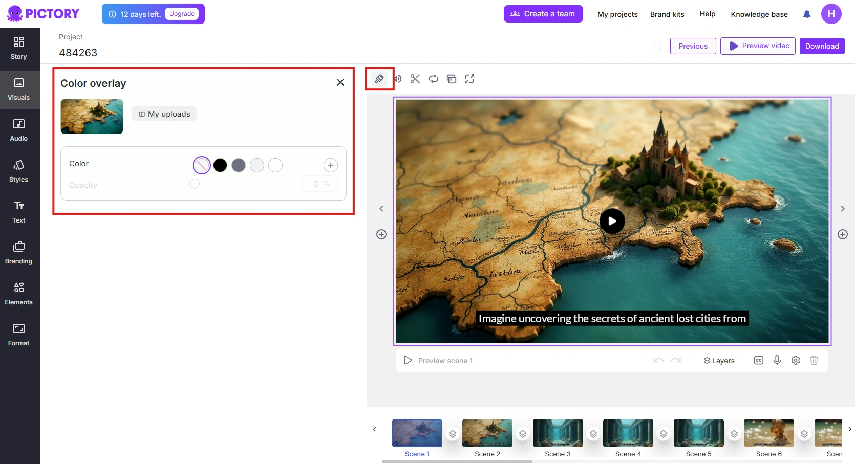 Pictory的视觉特效界面。